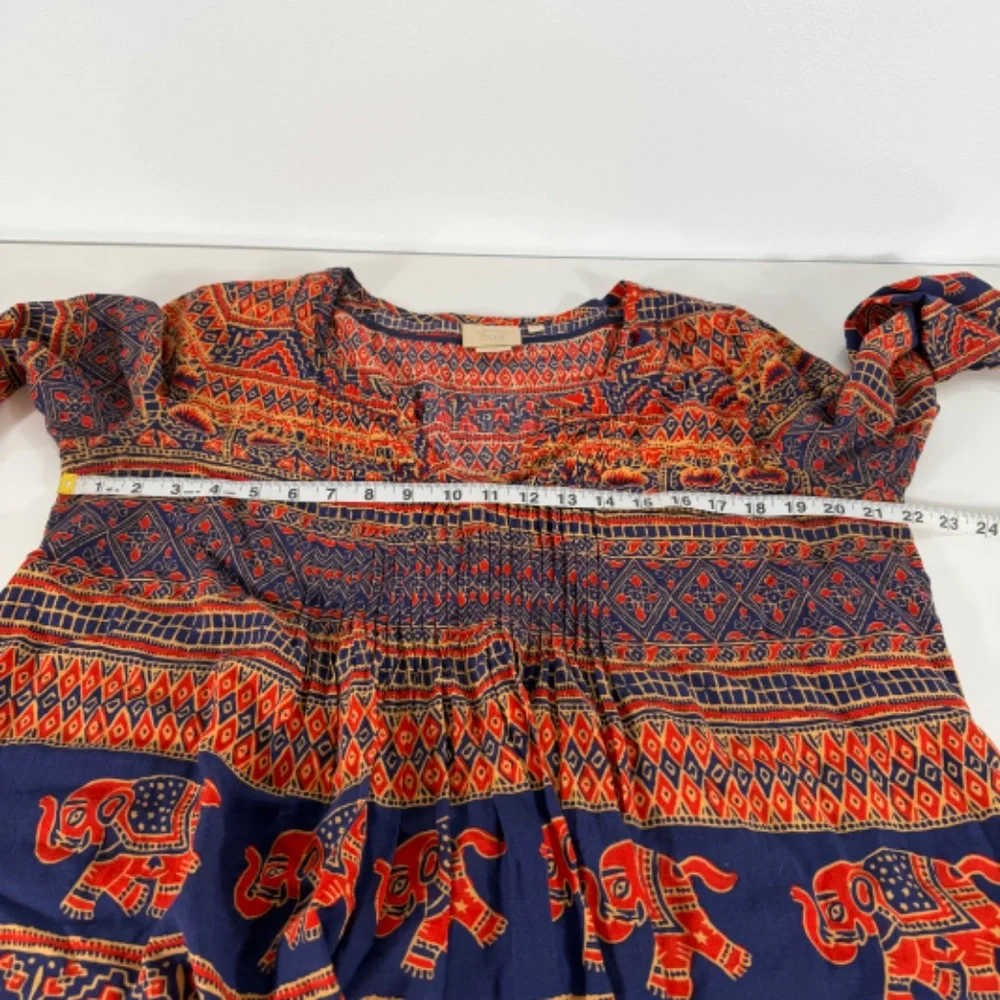 Anthropologie Vanessa Virginia Elephant Tribal Pintuck‎ Boho Peasant Top Size 12